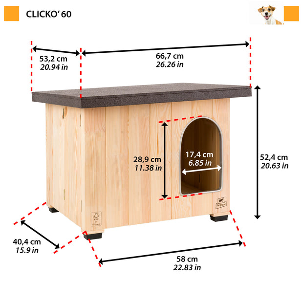 CLICKO Caseta de madera para perros