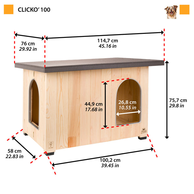 CLICKO Caseta de madera para perros