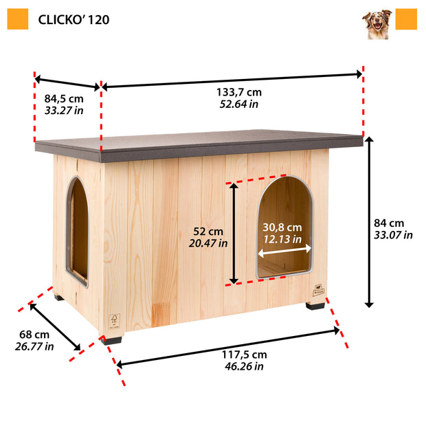 CLICKO Caseta de madera para perros