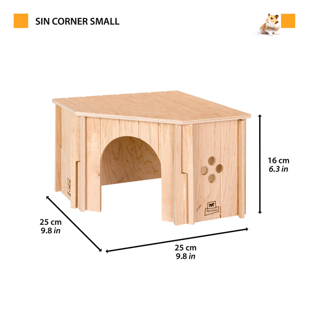 SIN CORNER Casita esquinera de madera para pequeños animales