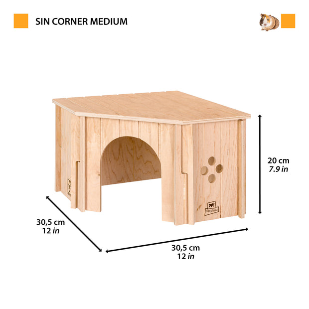 SIN CORNER Casita esquinera de madera para pequeños animales