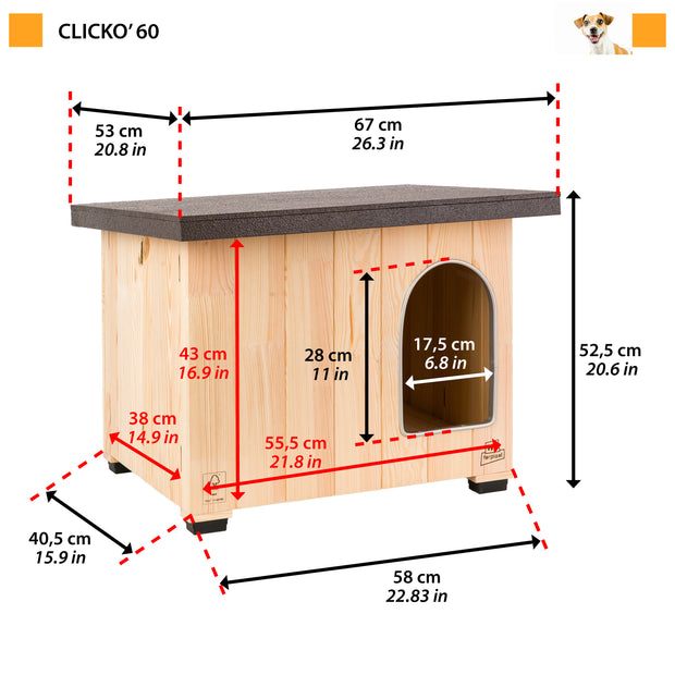 CLICKO Caseta de madera para perros