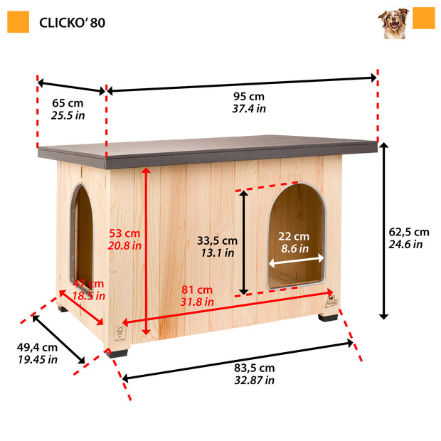 CLICKO Caseta de madera para perros