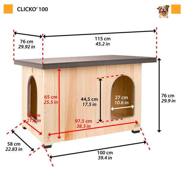 CLICKO Caseta de madera para perros