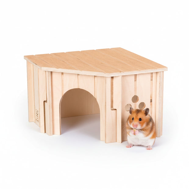 SIN CORNER Casita esquinera de madera para pequeños animales