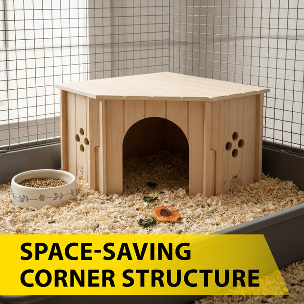 SIN CORNER Casita esquinera de madera para pequeños animales
