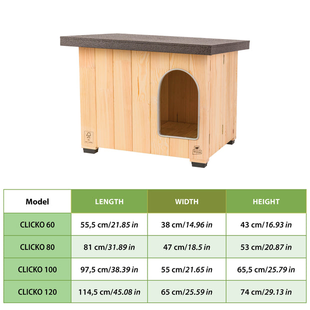 CLICKO Caseta de madera para perros